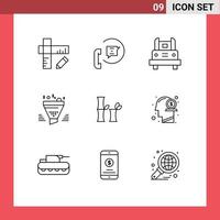 Universal Icon Symbols Group of 9 Modern Outlines of result sort bus funnel travel Editable Vector Design Elements