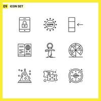 User Interface Pack of 9 Basic Outlines of newbie baby data international visa Editable Vector Design Elements