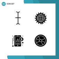 Mobile Interface Solid Glyph Set of 4 Pictograms of cursor money design programing biology Editable Vector Design Elements