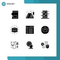 User Interface Pack of 9 Basic Solid Glyphs of coding cube magic solution labyrinth Editable Vector Design Elements