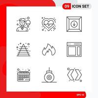 conjunto creativo de 9 iconos de contorno universal aislado sobre fondo blanco vector