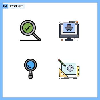 paquete de color plano de línea de relleno de 4 símbolos universales de elementos de diseño de vector editables de logotipo de datos de computadora de construcción completa