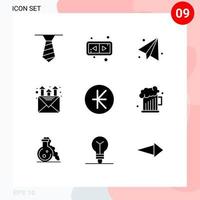 9 Universal Solid Glyphs Set for Web and Mobile Applications father beer mail laos kip Editable Vector Design Elements