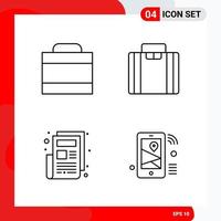 Creative Set of 4 Universal Outline Icons isolated on White Background vector