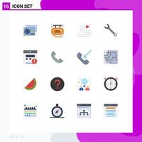 16 User Interface Flat Color Pack of modern Signs and Symbols of alert construction fire hose building wrench Editable Pack of Creative Vector Design Elements