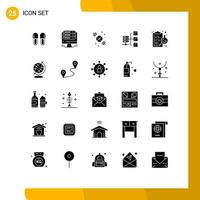 25 User Interface Solid Glyph Pack of modern Signs and Symbols of chemical social web share network Editable Vector Design Elements