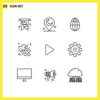 Set of 9 Commercial Outlines pack for configuration video holiday play control Editable Vector Design Elements