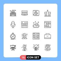 Mobile Interface Outline Set of 16 Pictograms of devices historic movie church building Editable Vector Design Elements