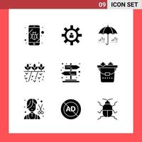 9 Icon Pack Solid Style Glyph Symbols on White Background Simple Signs for general designing vector