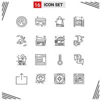 16 Universal Outlines Set for Web and Mobile Applications design sleep finance furniture baby bed Editable Vector Design Elements