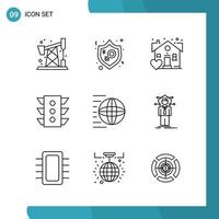 Vector Pack of 9 Outline Symbols Line Style Icon Set on White Background for Web and Mobile