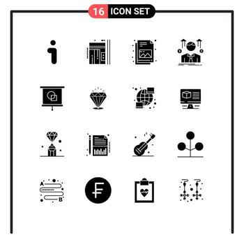 Set of 16 Modern UI Icons Symbols Signs for device employee down avatar business Editable Vector Design Elements