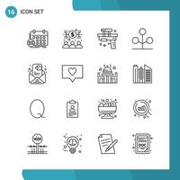 Vector Pack of 16 Outline Symbols Line Style Icon Set on White Background for Web and Mobile