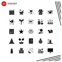 Collection of 25 Vector Icons in solid style Pixle Perfect Glyph Symbols for Web and Mobile Solid Icon Signs on White Background 25 Icons