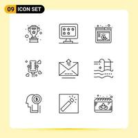 Universal Icon Symbols Group of 9 Modern Outlines of letter wedding cpc married talking Editable Vector Design Elements