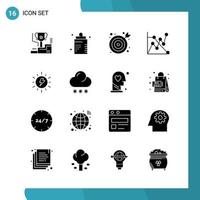 Vector Pack of 16 Glyph Symbols Solid Style Icon Set on White Background for Web and Mobile