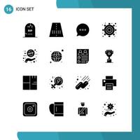 Set of 16 Commercial Solid Glyphs pack for tag offer bubble new gear Editable Vector Design Elements