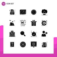 Mobile Interface Solid Glyph Set of 16 Pictograms of flag upload test interface minutes Editable Vector Design Elements