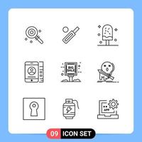 9 Line Black Icon Pack Outline Symbols for Mobile Apps isolated on white background 9 Icons Set vector