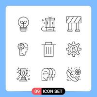 9 Line Black Icon Pack Outline Symbols for Mobile Apps isolated on white background 9 Icons Set vector