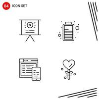 Collection of 4 Vector Icons in Line style Pixle Perfect Outline Symbols for Web and Mobile Line Icon Signs on White Background 4 Icons