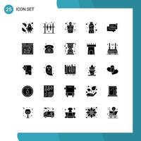 Pack of 25 Modern Solid Glyphs Signs and Symbols for Web Print Media such as shop ecommerce bottle chat drinking water Editable Vector Design Elements