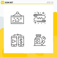 Collection of 4 Universal Line Icons Icon Set for Web and Mobile vector