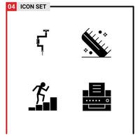 4 Universal Solid Glyph Signs Symbols of drill salon tool comb employee Editable Vector Design Elements