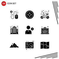 colección de 9 iconos vectoriales en estilo sólido símbolos de glifo perfecto de píxeles para web y signos de iconos sólidos móviles sobre fondo blanco 9 iconos vector