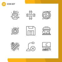 Set of 9 Modern UI Icons Symbols Signs for floppy devices coin computers shutdown Editable Vector Design Elements