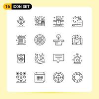 Modern Set of 16 Outlines Pictograph of bin skin research clean magic Editable Vector Design Elements