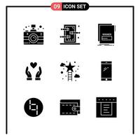 Set of 9 Solid Style Icons for web and mobile Glyph Symbols for print Solid Icon Signs Isolated on White Background 9 Icon Set vector