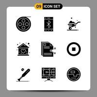 9 Black Icon Pack Glyph Symbols Signs for Responsive designs on white background 9 Icons Set vector