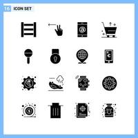 16 Icons Solid style Creative Glyph Symbols Black Solid Icon Sign Isolated on White Background vector