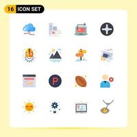 Pictogram Set of 16 Simple Flat Colors of jacket pin playstation cross key Editable Pack of Creative Vector Design Elements