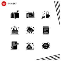 User Interface Pack of 9 Basic Solid Glyphs of cake wedding drawing loving hearts Editable Vector Design Elements