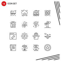 Outline Pack of 16 Universal Symbols of beverage promotion heart hunting umbrella Editable Vector Design Elements