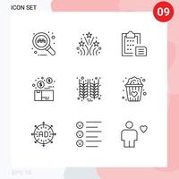 Group of 9 Modern Outlines Set for bottle package document box bundle Editable Vector Design Elements