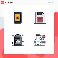 4 Universal Filledline Flat Color Signs Symbols of mobile box phone mobile chip office Editable Vector Design Elements