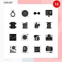 Vector Pack of 16 Icons in Solid Style Creative Glyph Pack isolated on White Background for Web and Mobile