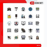 25 User Interface Filled line Flat Color Pack of modern Signs and Symbols of board currency globe blockchain table globe Editable Vector Design Elements