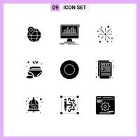 Set of 9 Modern UI Icons Symbols Signs for action spa stats bowl holiday Editable Vector Design Elements