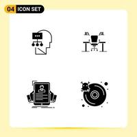 Pack of 4 creative Solid Glyphs of planning office head chair resume Editable Vector Design Elements