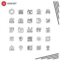 Modern Set of 25 Lines Pictograph of power giant calendar event cake Editable Vector Design Elements