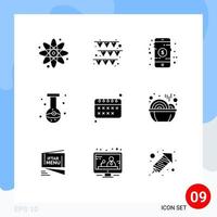 9 Thematic Vector Solid Glyphs and Editable Symbols of education flask online eye beaker Editable Vector Design Elements