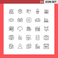 Modern Set of 25 Lines Pictograph of id card kids honey pacifier baby Editable Vector Design Elements