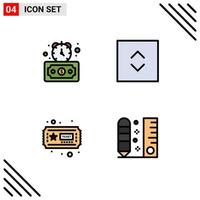 Mobile Interface Filledline Flat Color Set of 4 Pictograms of timer hobby stopwatch square draw Editable Vector Design Elements