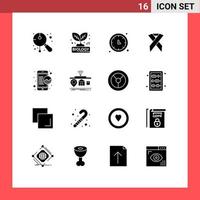 Set of 16 Modern UI Icons Symbols Signs for health ribbon nature wall clock time keeper Editable Vector Design Elements