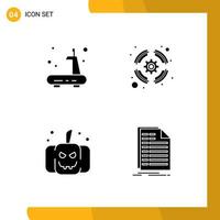 Universal Icon Symbols Group of 4 Modern Solid Glyphs of exercise pumpkin treadmill support bill Editable Vector Design Elements