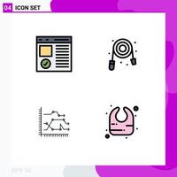 Group of 4 Modern Filledline Flat Colors Set for browser analytics development mechanical chart Editable Vector Design Elements